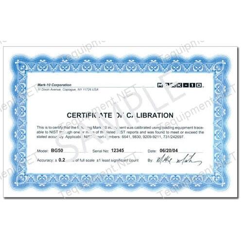 Mark-10 NIST Certifcate of Calibration with data for Series 2 or for Series 3 gauges (ordered with a new gauge)