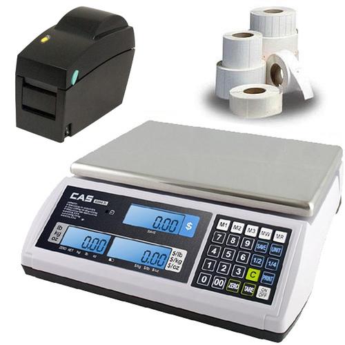 CAS JR-S-2000-60 NTEP Scale, 60 x 0.01 lb w/Printer & Case of Labels