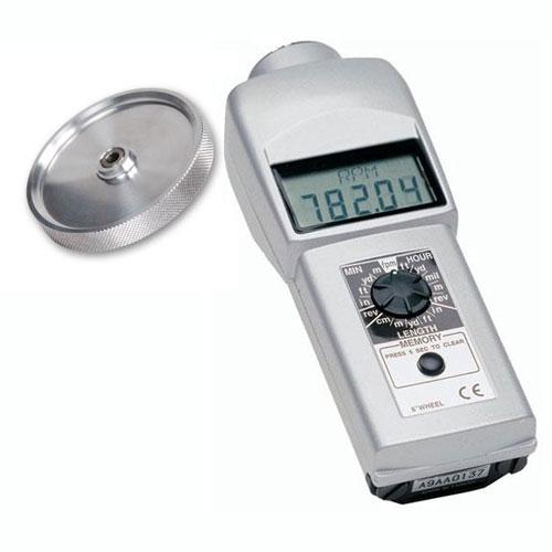 Shimpo DT-105A-12KMW Contact Style Digital Handheld Tachometer, LCD, 12in Circumference Knurled Aluminum Wheel