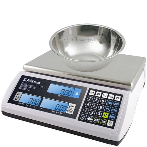 CAS JR-S-2000-30 Legal for Trade Price Computing Scale with Produce Bowl, 30 x 0.005 lb