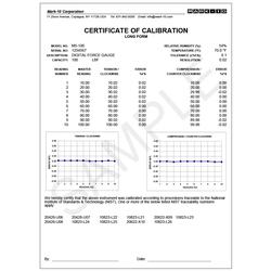 Mark-10 Certificate With Data - Force or Torque