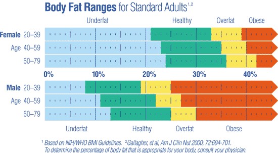 Body fat ranges for standard adults